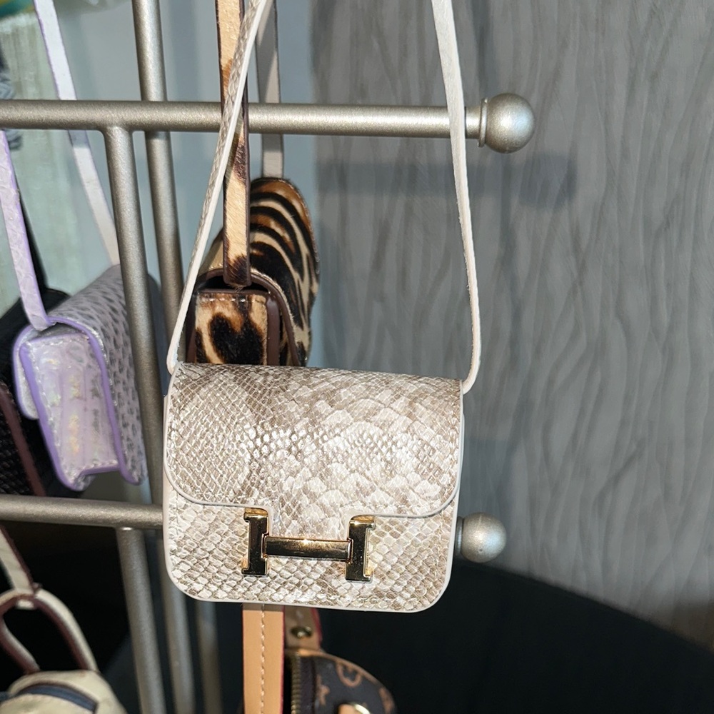 Elegant Cream Snake Embroidered Calfskin Leather Mini iPod Bag